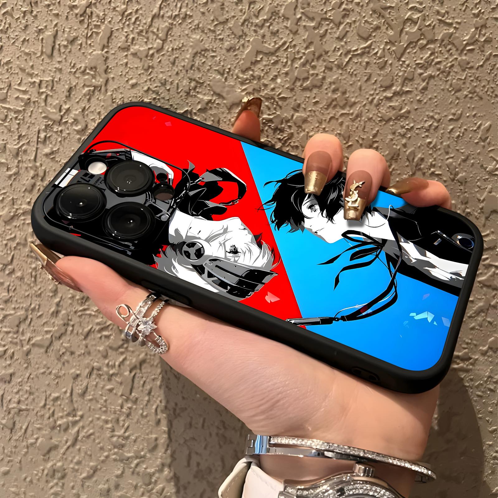 Mini Pc Case - 人気ゲーム「Persona 3」のデザインを施したiPhone 18、17、16、15、14、13、12、11 Pro Max、Mini用ソフトケース。黒色で、衝撃に強い。