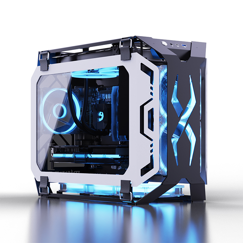 Pc Chassis - Lovingcool新デザインオープンスタイルゲーミングシャーシ強化ガラスMicro ATX Mini ITX対応コンピューターRGBケースデスクトップPCケース（ファン付き）